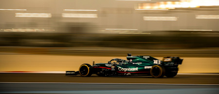 Lance puts the AMR21 through its paces in Bahrain