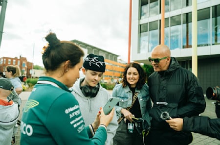Fellow Royal Manchester Children's Hospital patient and F1 fan, Max, receives a surprise video message from Aston Martin Aramco driver squad members Lance Stroll, Stoffel Vandoorne, Jessica Hawkins and Pedro de la Rosa.