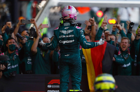 Sebastian celebrates the podium with the team