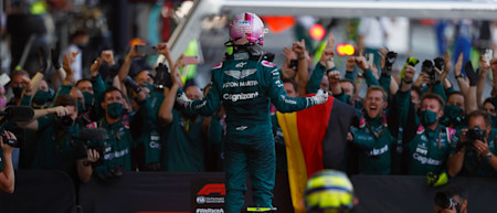 Sebastian celebrates the podium with the team