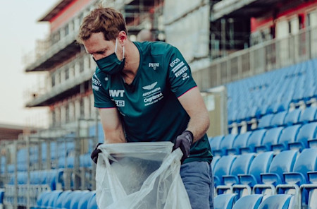 Sebastian leads the the post-British Grand Prix clean-up at Silverstone