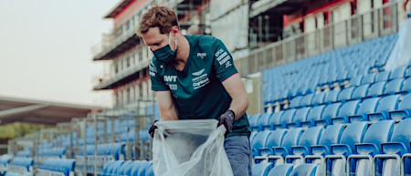 Sebastian leads the the post-British Grand Prix clean-up at Silverstone 