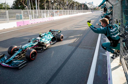 The team celebrates as Sebastian crosses the line in second place