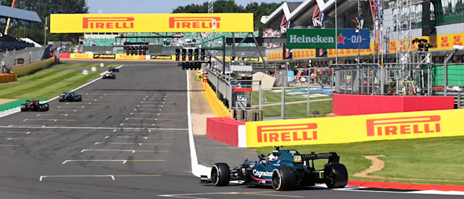 Sebastian rounds the final corner on a lap of Silverstone during the Grand Prix