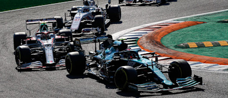 Sebastian navigates the opening chicane during the Grand Prix