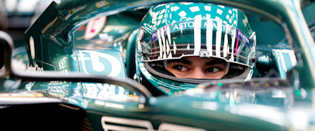 Lance behind the wheel of the AMR21