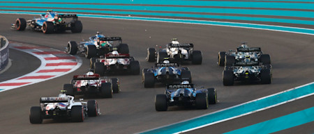 The Abu Dhabi Grand Prix is go as Sebastian and Lance battle into Turn One