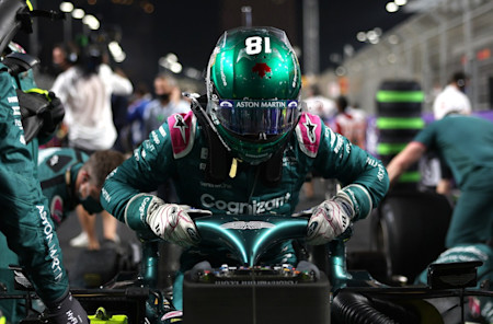 Lance climbs into the AMR21 for the Saudi Arabian Grand Prix