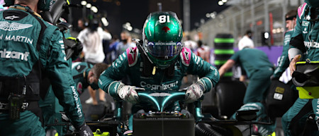 Lance climbs into the AMR21 for the Saudi Arabian Grand Prix