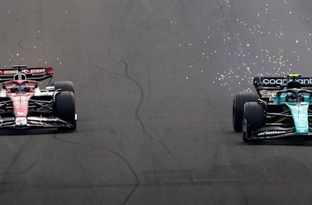 Sparks flew as Sebastian battled with Alfa Romeo's Valtteri Bottas.