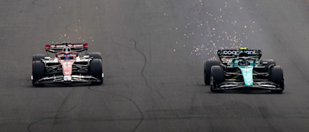 Sparks flew as Sebastian battled with Alfa Romeo's Valtteri Bottas.