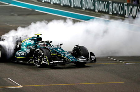 Sebastian was invited onto the grid post-race to celebrate his career in style, performing doughnuts for the crowd.