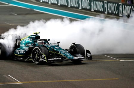 Sebastian was invited onto the grid post-race to celebrate his career in style, performing doughnuts for the crowd.