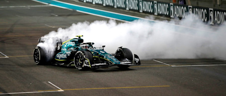 Sebastian was invited onto the grid post-race to celebrate his career in style, performing doughnuts for the crowd.