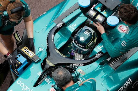 Lance pauses in the pits during Friday's practice sessions