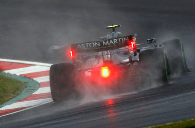 Sebastian explores the circuit in a damp FP3