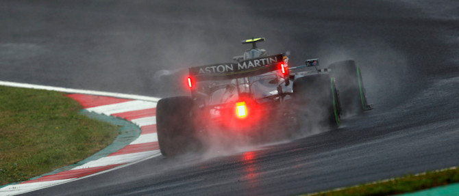 Sebastian explores the circuit in a damp FP3