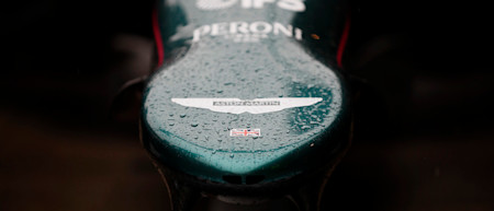 Rain falls on the nosecone of the AMR21