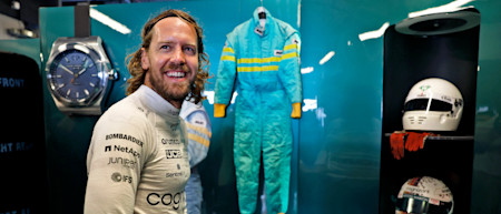 For the weekend, Sebastian's old race suit and helmet from 1995 were on display in the garage.