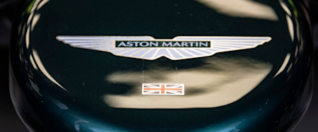 The Aston Martin logo adorning the AMR21 in Bahrain