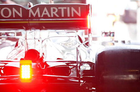 The AMR21 leaves the garage for qualifying in Mexico