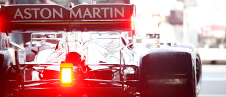 The AMR21 leaves the garage for qualifying in Mexico