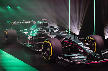 The AMR21 is presented to the world during the team's launch