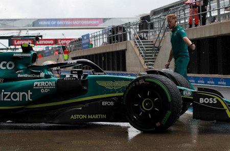 Sebastian heads out onto the track in the wet. He and Lance would qualify 18th and 20th respectively