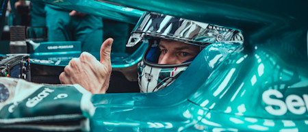 Nico gives a thumbs up as he prepares for his next run in the car