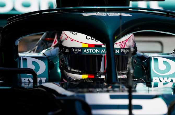 Sebastian behind the wheel of the AMR21 