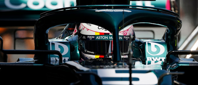 Sebastian behind the wheel of the AMR21 