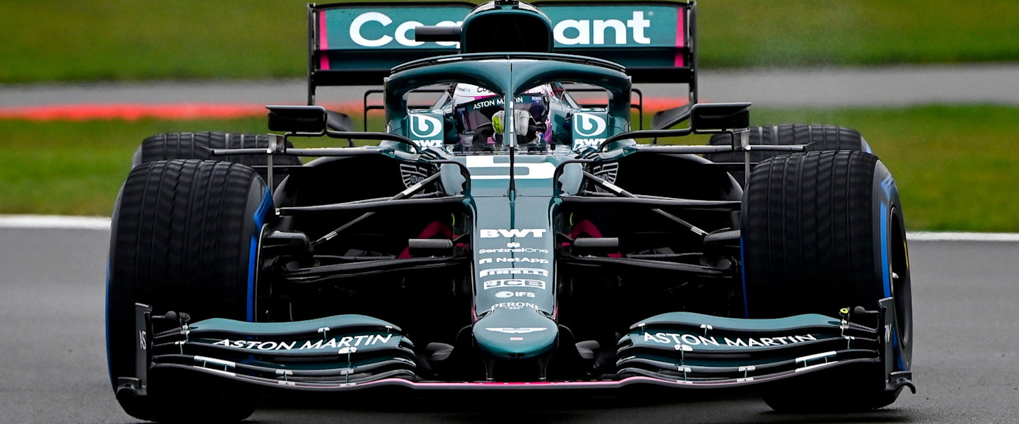 Sebastian gets to grips with the AMR21 at Silverstone