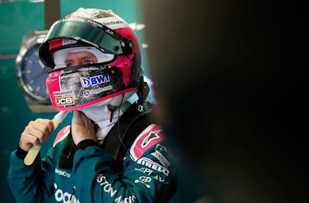 Sebastian prepares to climb into the AMR21 in Mexico