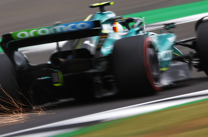 Sebastian kicking up sparks during FP2 after the conditions cleared