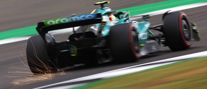 Sebastian kicking up sparks during FP2 after the conditions cleared