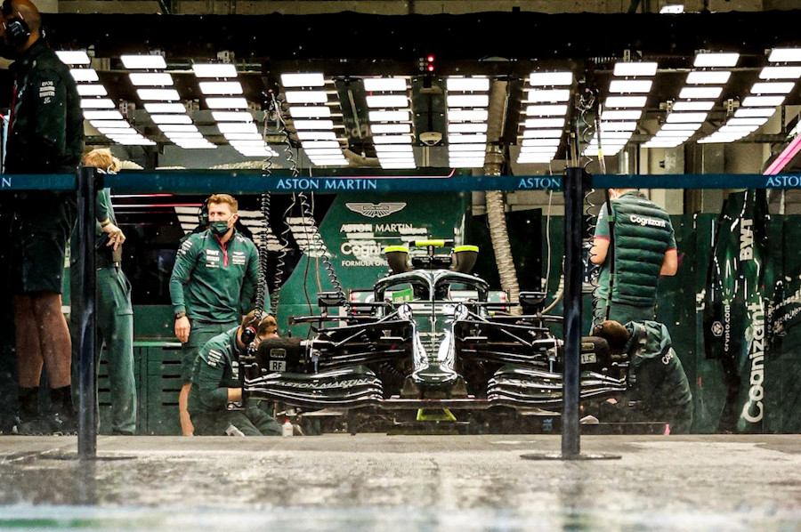 Inside the garage as the rain falls in Sochi on Saturday morning