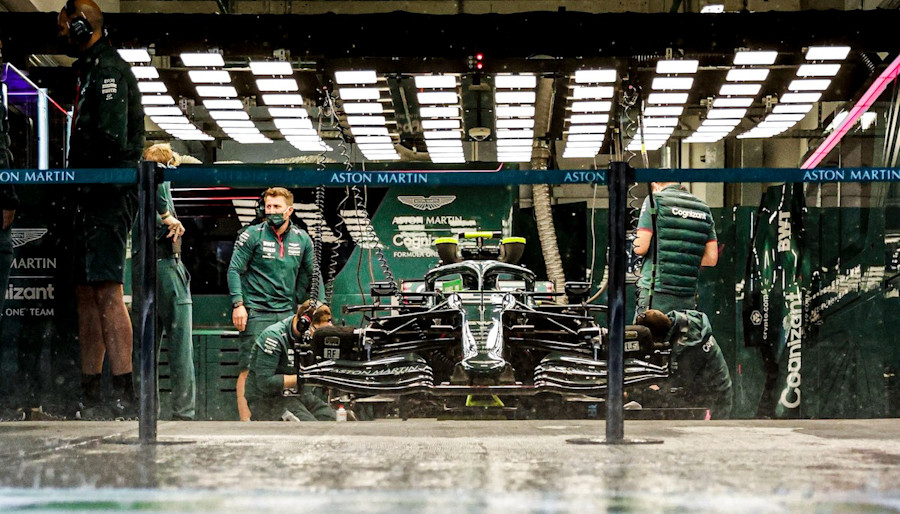 Inside the garage as the rain falls in Sochi on Saturday morning