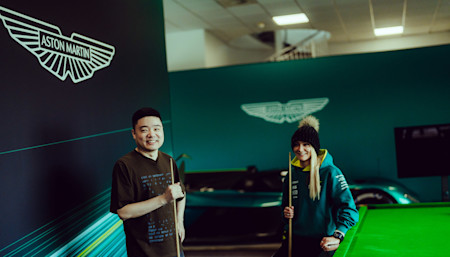 Snooker champion Ding Junhui and Jessica Hawkins took part in a snooker vs motorsport challenge 