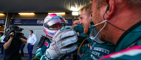 Sebastian embraces his team after sealing the podium finish