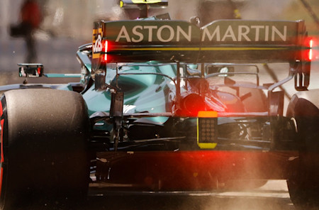 Glowing red: Sebastian exits the pits following a pitstop