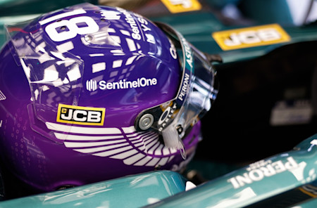 Lance Stroll's special edition SentinelOne helmet, which he wore for the Austrian Grand Prix