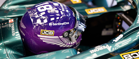 Lance Stroll's special edition SentinelOne helmet, which he wore for the Austrian Grand Prix 
