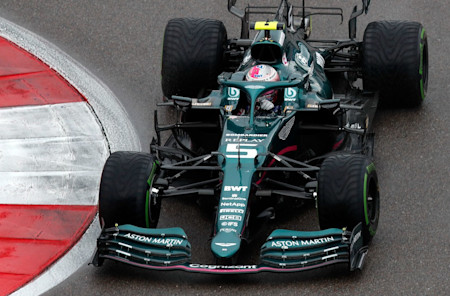 Sebastian explores the limits of the track in a damp qualifying in Sochi