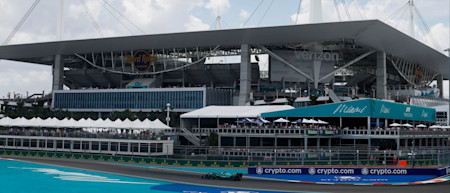 The AMR22 takes its first laps around Miami's Hard Rock Stadium
