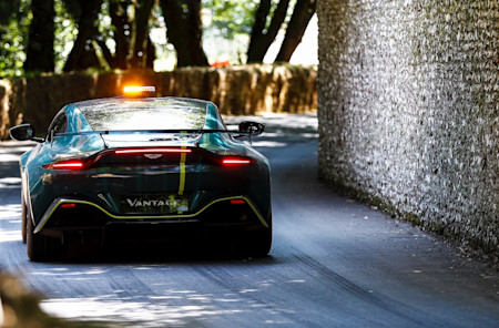 The Safety Car goes up the hill at Goodwood