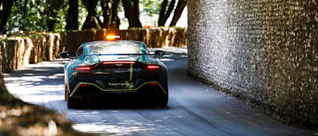 The Safety Car goes up the hill at Goodwood