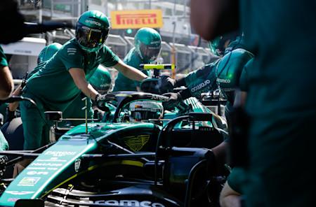 After a brush with the barrier during Q2, Sebastian returns to the pits