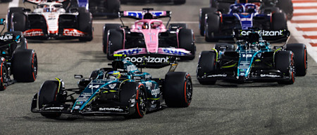 The start. Fernando and Lance both started in the top 10, and moved up the order as the race progressed.