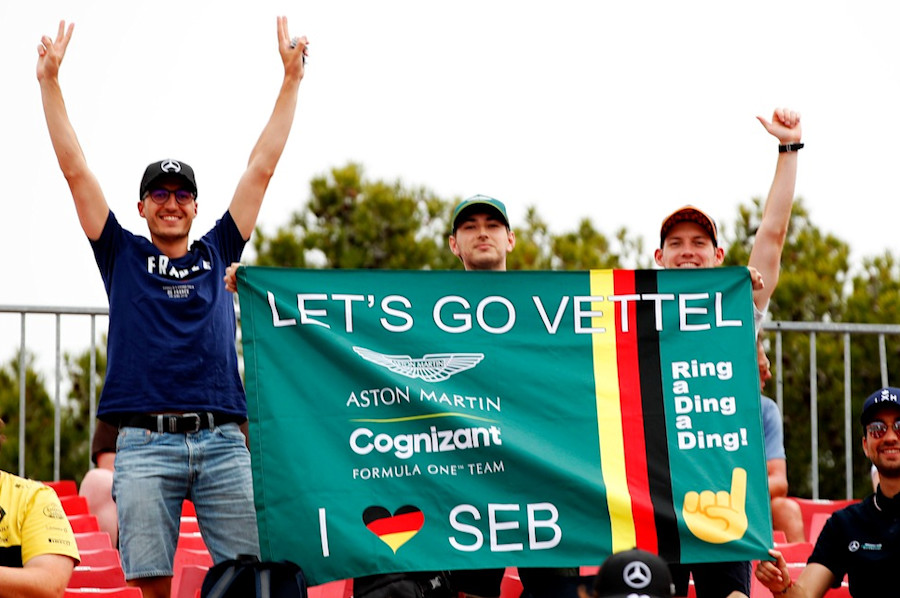 Fans show their support for Sebastian in the grandstands