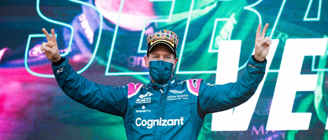 Sebastian soaks up the atmosphere on the Baku podium